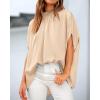 imageBTFBM Women Mock Neck Summer Tops 2025 Spring Batwing Short Sleeve Loose High Low Hem Casual Oversized Blouses ShirtsBeige