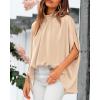 imageBTFBM Women Mock Neck Summer Tops 2025 Spring Batwing Short Sleeve Loose High Low Hem Casual Oversized Blouses ShirtsBeige