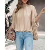 imageBTFBM Women Mock Neck Summer Tops 2025 Spring Batwing Short Sleeve Loose High Low Hem Casual Oversized Blouses ShirtsBeige