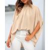 imageBTFBM Women Mock Neck Summer Tops 2025 Spring Batwing Short Sleeve Loose High Low Hem Casual Oversized Blouses ShirtsBeige