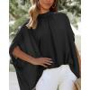 imageBTFBM Women Mock Neck Summer Tops 2025 Spring Batwing Short Sleeve Loose High Low Hem Casual Oversized Blouses ShirtsBlack
