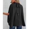 imageBTFBM Women Mock Neck Summer Tops 2025 Spring Batwing Short Sleeve Loose High Low Hem Casual Oversized Blouses ShirtsBlack