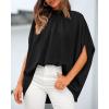imageBTFBM Women Mock Neck Summer Tops 2025 Spring Batwing Short Sleeve Loose High Low Hem Casual Oversized Blouses ShirtsBlack