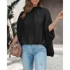 imageBTFBM Women Mock Neck Summer Tops 2025 Spring Batwing Short Sleeve Loose High Low Hem Casual Oversized Blouses ShirtsBlack