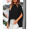 imageBTFBM Women Mock Neck Summer Tops 2025 Spring Batwing Short Sleeve Loose High Low Hem Casual Oversized Blouses ShirtsBlack