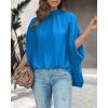 imageBTFBM Women Mock Neck Summer Tops 2025 Spring Batwing Short Sleeve Loose High Low Hem Casual Oversized Blouses ShirtsBlue