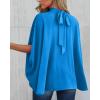 imageBTFBM Women Mock Neck Summer Tops 2025 Spring Batwing Short Sleeve Loose High Low Hem Casual Oversized Blouses ShirtsBlue