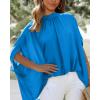 imageBTFBM Women Mock Neck Summer Tops 2025 Spring Batwing Short Sleeve Loose High Low Hem Casual Oversized Blouses ShirtsBlue