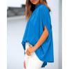 imageBTFBM Women Mock Neck Summer Tops 2025 Spring Batwing Short Sleeve Loose High Low Hem Casual Oversized Blouses ShirtsBlue