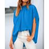 imageBTFBM Women Mock Neck Summer Tops 2025 Spring Batwing Short Sleeve Loose High Low Hem Casual Oversized Blouses ShirtsBlue
