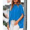imageBTFBM Women Mock Neck Summer Tops 2025 Spring Batwing Short Sleeve Loose High Low Hem Casual Oversized Blouses ShirtsBlue