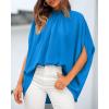 imageBTFBM Women Mock Neck Summer Tops 2025 Spring Batwing Short Sleeve Loose High Low Hem Casual Oversized Blouses ShirtsBlue
