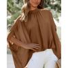 imageBTFBM Women Mock Neck Summer Tops 2025 Spring Batwing Short Sleeve Loose High Low Hem Casual Oversized Blouses ShirtsBrown