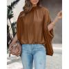 imageBTFBM Women Mock Neck Summer Tops 2025 Spring Batwing Short Sleeve Loose High Low Hem Casual Oversized Blouses ShirtsBrown