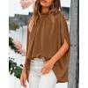 imageBTFBM Women Mock Neck Summer Tops 2025 Spring Batwing Short Sleeve Loose High Low Hem Casual Oversized Blouses ShirtsBrown
