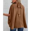 imageBTFBM Women Mock Neck Summer Tops 2025 Spring Batwing Short Sleeve Loose High Low Hem Casual Oversized Blouses ShirtsBrown