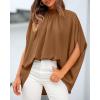 imageBTFBM Women Mock Neck Summer Tops 2025 Spring Batwing Short Sleeve Loose High Low Hem Casual Oversized Blouses ShirtsBrown
