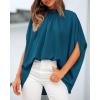 imageBTFBM Women Mock Neck Summer Tops 2025 Spring Batwing Short Sleeve Loose High Low Hem Casual Oversized Blouses ShirtsDark Blue