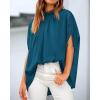 imageBTFBM Women Mock Neck Summer Tops 2025 Spring Batwing Short Sleeve Loose High Low Hem Casual Oversized Blouses ShirtsDark Blue