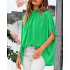 imageBTFBM Women Mock Neck Summer Tops 2025 Spring Batwing Short Sleeve Loose High Low Hem Casual Oversized Blouses ShirtsGrass Green