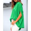 imageBTFBM Women Mock Neck Summer Tops 2025 Spring Batwing Short Sleeve Loose High Low Hem Casual Oversized Blouses ShirtsGrass Green
