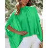 imageBTFBM Women Mock Neck Summer Tops 2025 Spring Batwing Short Sleeve Loose High Low Hem Casual Oversized Blouses ShirtsGrass Green