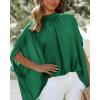 imageBTFBM Women Mock Neck Summer Tops 2025 Spring Batwing Short Sleeve Loose High Low Hem Casual Oversized Blouses ShirtsGreen