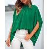 imageBTFBM Women Mock Neck Summer Tops 2025 Spring Batwing Short Sleeve Loose High Low Hem Casual Oversized Blouses ShirtsGreen