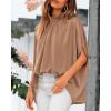 imageBTFBM Women Mock Neck Summer Tops 2025 Spring Batwing Short Sleeve Loose High Low Hem Casual Oversized Blouses ShirtsKhaki