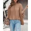 imageBTFBM Women Mock Neck Summer Tops 2025 Spring Batwing Short Sleeve Loose High Low Hem Casual Oversized Blouses ShirtsKhaki