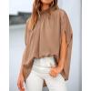 imageBTFBM Women Mock Neck Summer Tops 2025 Spring Batwing Short Sleeve Loose High Low Hem Casual Oversized Blouses ShirtsKhaki