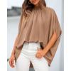 imageBTFBM Women Mock Neck Summer Tops 2025 Spring Batwing Short Sleeve Loose High Low Hem Casual Oversized Blouses ShirtsKhaki
