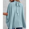 imageBTFBM Women Mock Neck Summer Tops 2025 Spring Batwing Short Sleeve Loose High Low Hem Casual Oversized Blouses ShirtsLight Blue