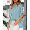 imageBTFBM Women Mock Neck Summer Tops 2025 Spring Batwing Short Sleeve Loose High Low Hem Casual Oversized Blouses ShirtsLight Blue