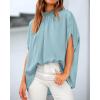imageBTFBM Women Mock Neck Summer Tops 2025 Spring Batwing Short Sleeve Loose High Low Hem Casual Oversized Blouses ShirtsLight Blue