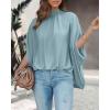 imageBTFBM Women Mock Neck Summer Tops 2025 Spring Batwing Short Sleeve Loose High Low Hem Casual Oversized Blouses ShirtsLight Blue
