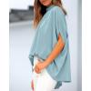 imageBTFBM Women Mock Neck Summer Tops 2025 Spring Batwing Short Sleeve Loose High Low Hem Casual Oversized Blouses ShirtsLight Blue
