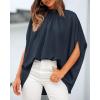 imageBTFBM Women Mock Neck Summer Tops 2025 Spring Batwing Short Sleeve Loose High Low Hem Casual Oversized Blouses ShirtsNavy