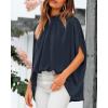 imageBTFBM Women Mock Neck Summer Tops 2025 Spring Batwing Short Sleeve Loose High Low Hem Casual Oversized Blouses ShirtsNavy