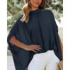 imageBTFBM Women Mock Neck Summer Tops 2025 Spring Batwing Short Sleeve Loose High Low Hem Casual Oversized Blouses ShirtsNavy