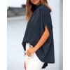 imageBTFBM Women Mock Neck Summer Tops 2025 Spring Batwing Short Sleeve Loose High Low Hem Casual Oversized Blouses ShirtsNavy