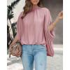 imageBTFBM Women Mock Neck Summer Tops 2025 Spring Batwing Short Sleeve Loose High Low Hem Casual Oversized Blouses ShirtsPink