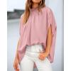 imageBTFBM Women Mock Neck Summer Tops 2025 Spring Batwing Short Sleeve Loose High Low Hem Casual Oversized Blouses ShirtsPink
