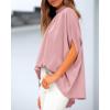imageBTFBM Women Mock Neck Summer Tops 2025 Spring Batwing Short Sleeve Loose High Low Hem Casual Oversized Blouses ShirtsPink
