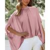 imageBTFBM Women Mock Neck Summer Tops 2025 Spring Batwing Short Sleeve Loose High Low Hem Casual Oversized Blouses ShirtsPink