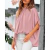 imageBTFBM Women Mock Neck Summer Tops 2025 Spring Batwing Short Sleeve Loose High Low Hem Casual Oversized Blouses ShirtsPink