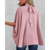 imageBTFBM Women Mock Neck Summer Tops 2025 Spring Batwing Short Sleeve Loose High Low Hem Casual Oversized Blouses ShirtsPink