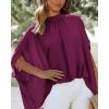 imageBTFBM Women Mock Neck Summer Tops 2025 Spring Batwing Short Sleeve Loose High Low Hem Casual Oversized Blouses ShirtsPurple Red