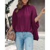 imageBTFBM Women Mock Neck Summer Tops 2025 Spring Batwing Short Sleeve Loose High Low Hem Casual Oversized Blouses ShirtsPurple Red