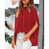 imageBTFBM Women Mock Neck Summer Tops 2025 Spring Batwing Short Sleeve Loose High Low Hem Casual Oversized Blouses ShirtsRed